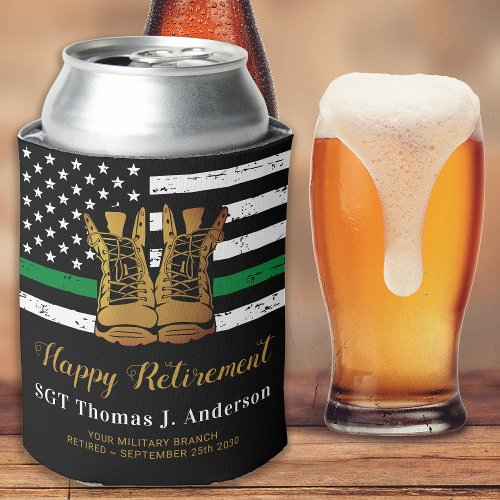 Military Retirement Thin Green Line Army Boots  Can Cooler