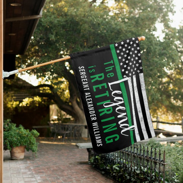Military Retirement Thin Green Line Army House Flag (In SItu)