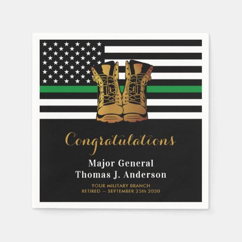 Military Retirement Thin Green Line Boots Party  Napkins
