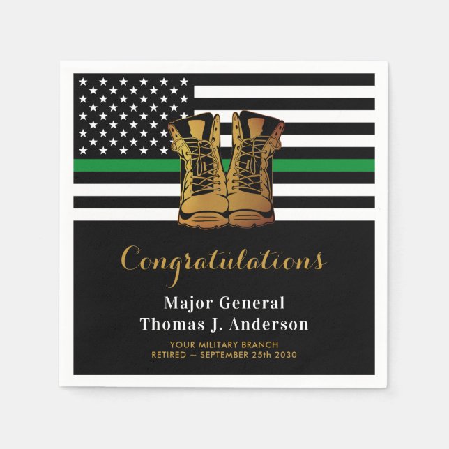 Military Retirement Thin Green Line Boots Party  Napkins (Front)