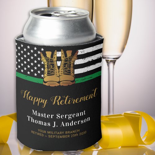 Military Retirement Thin Green Line Flag Army Can Cooler