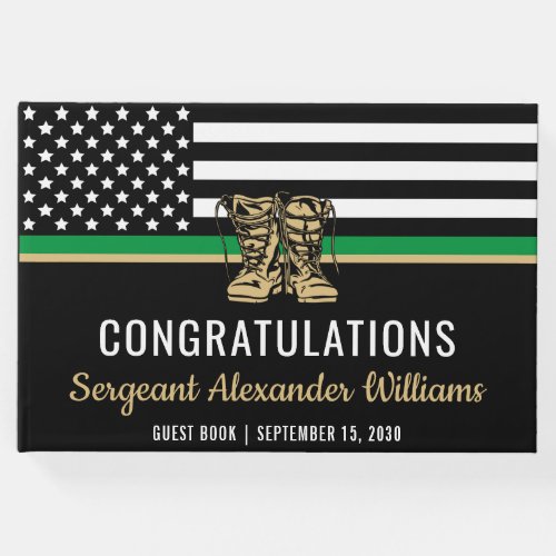 Military Retirement Thin Green Line Flag Army Guest Book