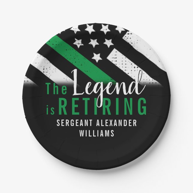 Military Retirement Thin Green Line Flag Army Paper Plates (Front)