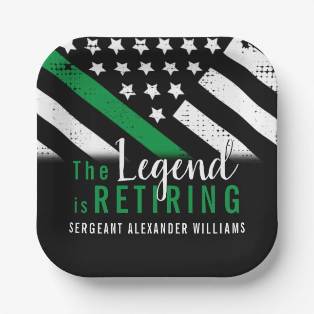 Military Retirement Thin Green Line Flag Army Paper Plates (Front)