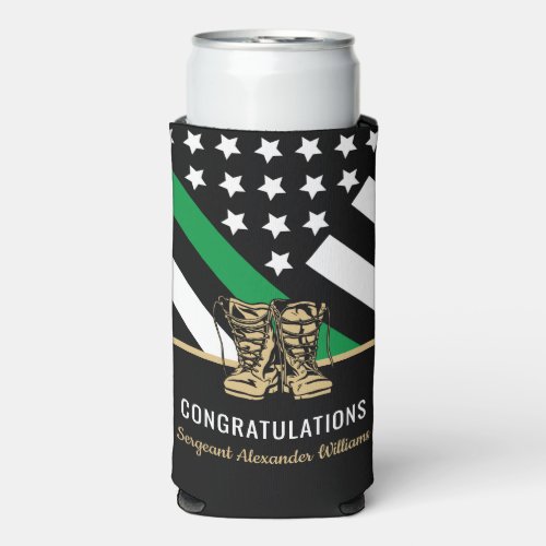 Military Retirement Thin Green Line Flag Army Seltzer Can Cooler