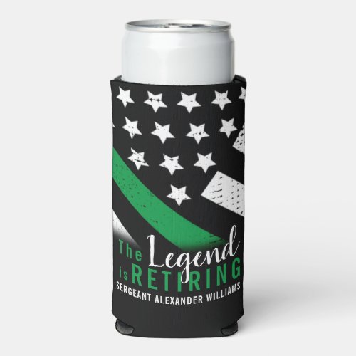 Military Retirement Thin Green Line Flag Army Seltzer Can Cooler