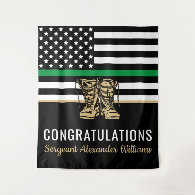Military Retirement Thin Green Line Flag Army Tapestry (Front)