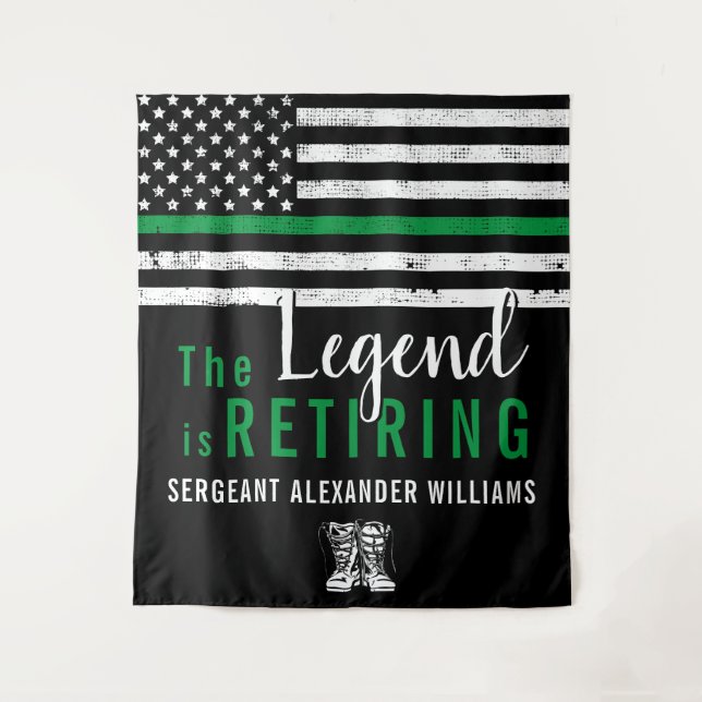 Military Retirement Thin Green Line Flag Army Tapestry (Front)