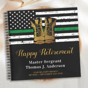 Military Retirement Thin Green Line Flag Guest  Notebook