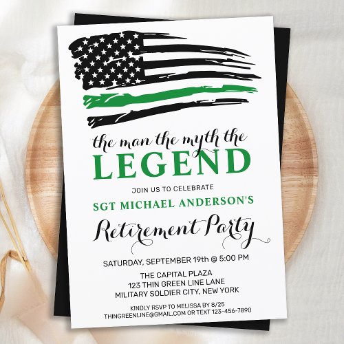 Military Retirement Thin Green Line Flag Legend Invitation