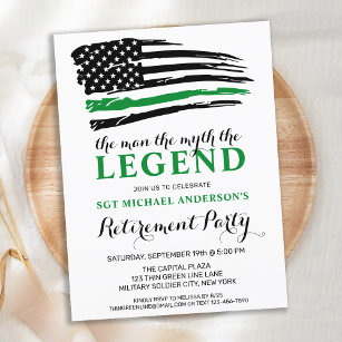 Military Retirement Thin Green Line Flag Legend Invitation Postcard