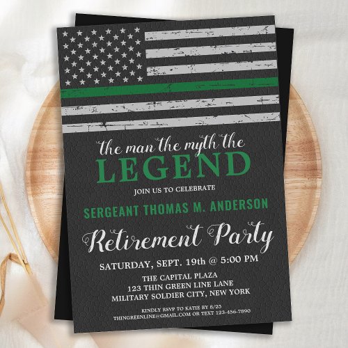 Military Retirement Thin Green Line Flag Party Invitation