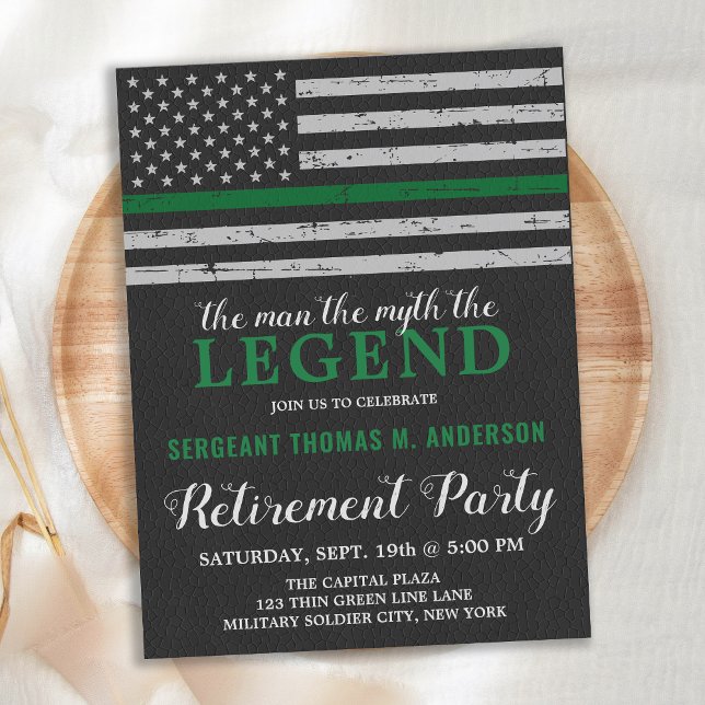 Military Retirement Thin Green Line Flag Party  Invitation Postcard (Creator Uploaded)
