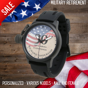 Military Retirement Us Flag Army Navy Airforce Blk Watch