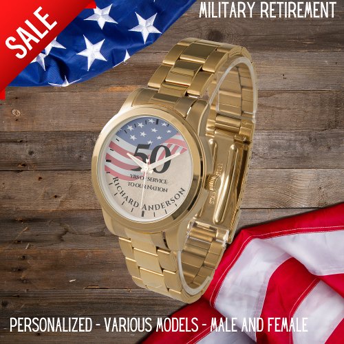 Military Retirement Us Flag Army Navy Airforce Gld Watch