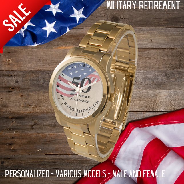 Military Retirement Us Flag Army Navy Airforce Gld Watch (Creator Uploaded)