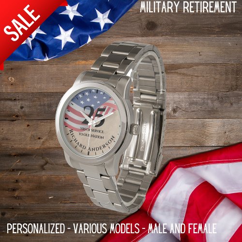 Military Retirement Us Flag Army Navy Airforce Slv Watch