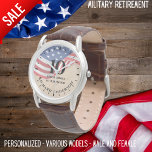 Military Retirement Us Flag Army Navy Airforce Watch<br><div class="desc">"Salute to a Lifetime of Service! 🇺🇸 Honor their dedication and valor with our Zazzle Military Retirement Watch, proudly featuring the iconic US flag. This distinguished timepiece is tailored to cater to both male and female styles, a fitting tribute for our brave military personnel. Crafted with precision and passion, our...</div>