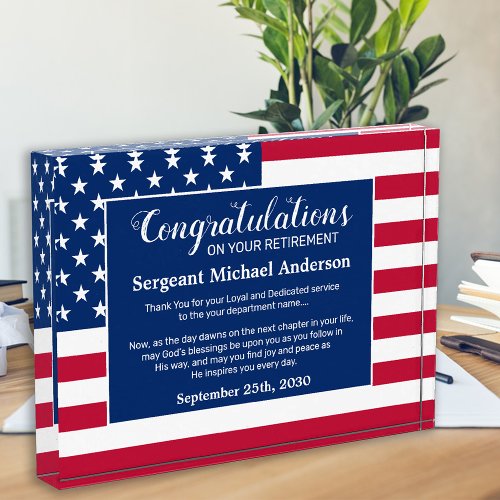 Military Retirement USA American Flag  Acrylic Award
