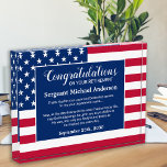 Military Retirement USA American Flag  Acrylic Award<br><div class="desc">Celebrate and show your appreciation to an outstanding military service with this USA American Flag Award - American flag in modern red white blue design. Personalize this military retirement award with soldier or police officer name, text with law enforcement department or military branch name and community, and date of retirement....</div>