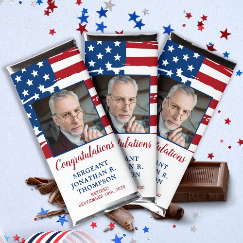 Military Retirement USA American Flag Personalized Hershey Bar Favors