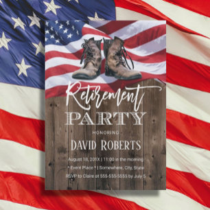 Military Retirement Vintage Old Boots USA Flag Invitation
