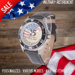 Military Retirement Watch Us Flag Add Text Custom<br><div class="desc">"Salute to a Lifetime of Service! 🇺🇸 Honor their dedication and valor with our Zazzle Military Retirement Watch, proudly featuring the iconic US flag. This distinguished timepiece is tailored to cater to both male and female styles, a fitting tribute for our brave military personnel. Crafted with precision and passion, our...</div>