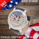 Military Retirement Watch Us Flag Commemorative<br><div class="desc">"Salute to a Lifetime of Service! 🇺🇸 Honor their dedication and valor with our Zazzle Military Retirement Watch, proudly featuring the iconic US flag. This distinguished timepiece is tailored to cater to both male and female styles, a fitting tribute for our brave military personnel. Crafted with precision and passion, our...</div>