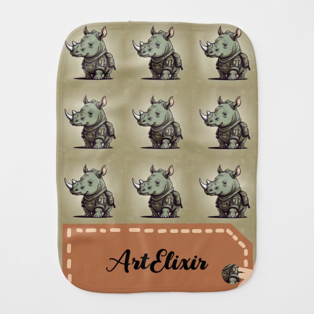 Military Rhinoceros Green Pattern Baby Burp Cloth (Front)