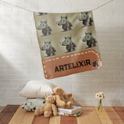 Military Rhinoceros Green Pattern Print Baby Blanket