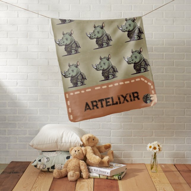 Military Rhinoceros Green Pattern Print Baby Blanket (In Situ)