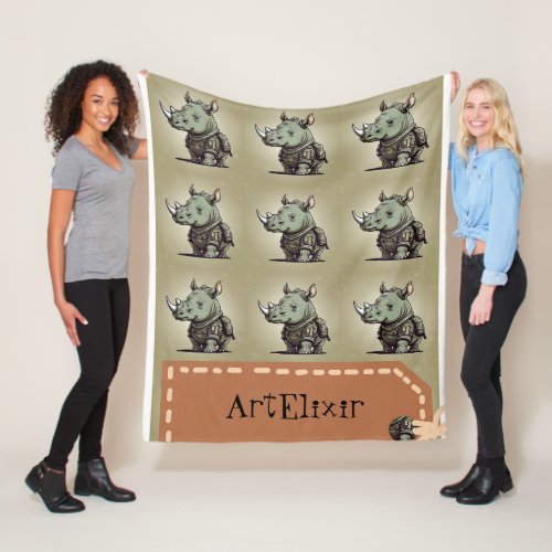 Military Rhinoceros Green Print Fleece Blanket