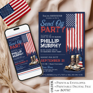 Military Send Off US Flag Boots Party Going Away Invitation