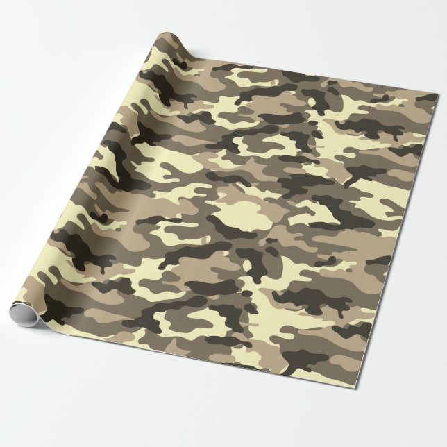 Military Sepia Dusty Brown Camouflage Camo Pattern Wrapping Paper (Unrolled)