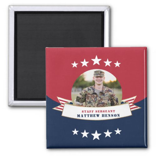 Military Service Photo Red White Blue Magnet