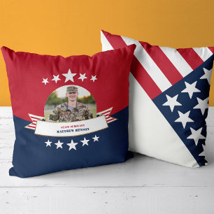 Military Service Photo Red White Blue Throw Pillow