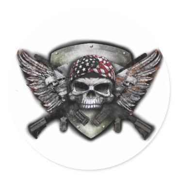 Military Skull With Crossed Gun Special Warfare Classic Round Sticker Military Skull With Crossed Gun Special Warfare Classic Round Sticker