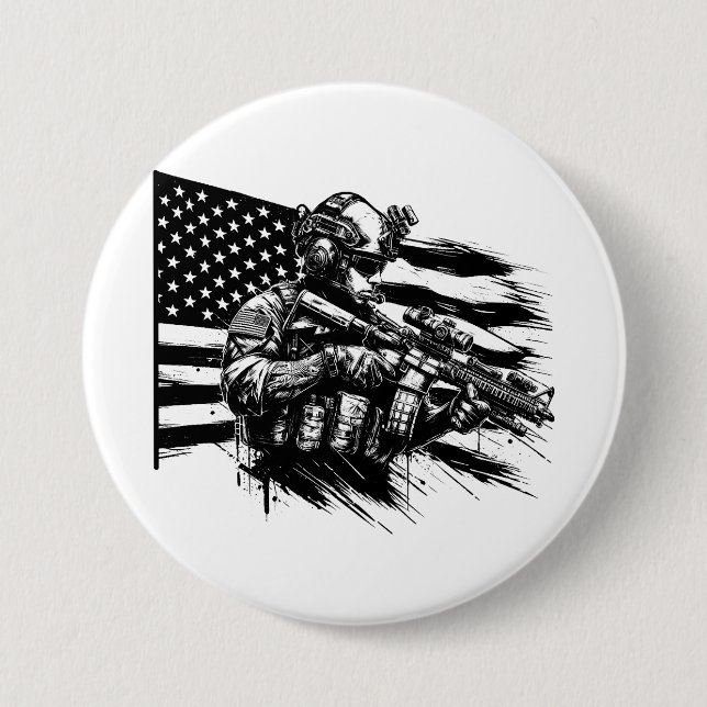Military Soldier American USA Flag Patriotic Art  Button (Front)