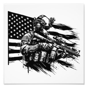 Military Soldier American USA Flag Patriotic Art  Photo Print