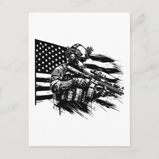 Military Soldier American USA Flag Patriotic Art  Postcard (Front)
