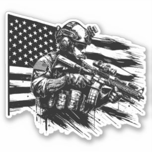 Military Soldier American USA Flag Patriotic Art  Sticker