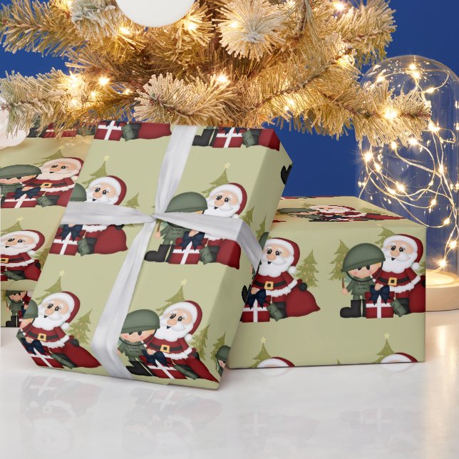 Military Soldier and Santa Claus Christmas Custom Wrapping Paper (Holidays)