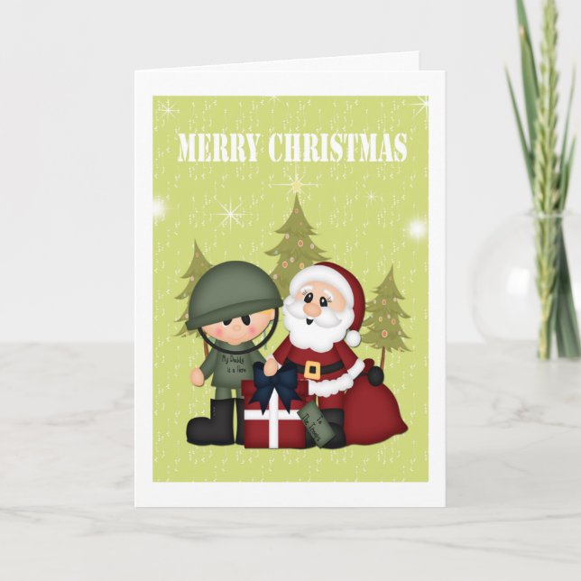 Military Soldier and Santa Claus Christmas Holiday Card (Front)