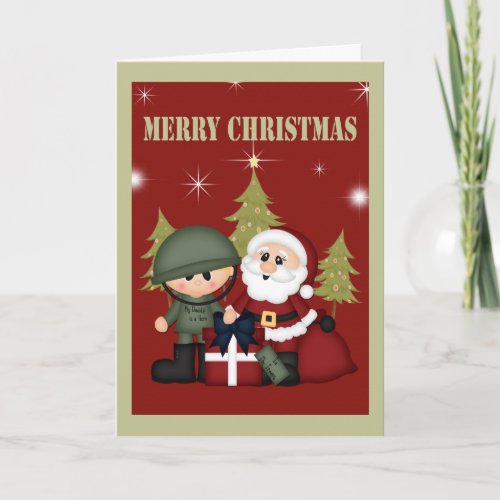 Military Soldier and Santa Claus Christmas Holiday Card