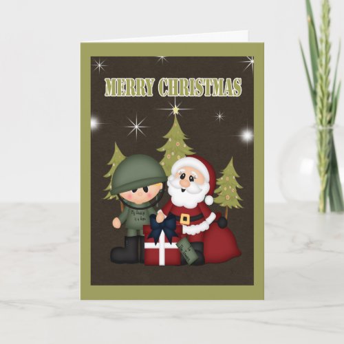 Military Soldier and Santa Claus Christmas Holiday Card