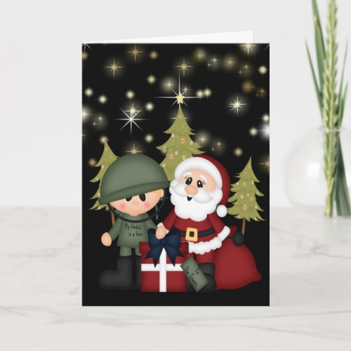 Military Soldier and Santa Claus Christmas Holiday Card