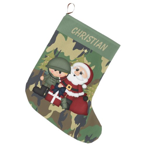 Military Soldier and Santa Claus Personalized Large Christmas Stocking