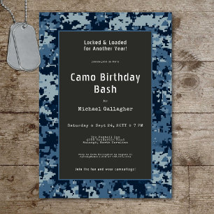 Military Soldier Blue Camouflage Birthday Invitation