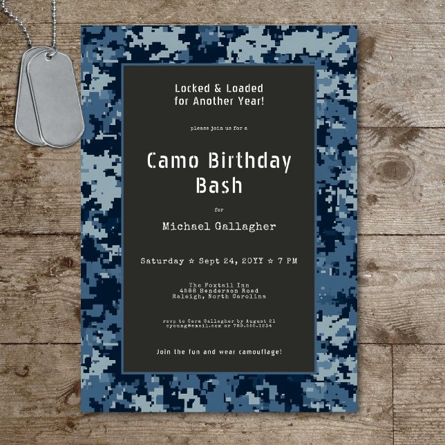 Military Soldier Blue Camouflage Birthday Invitation (Military Soldier Blue Camouflage Birthday Invitation)