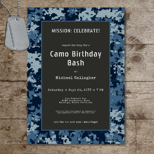 Military Soldier Blue Camouflage Birthday Invitation